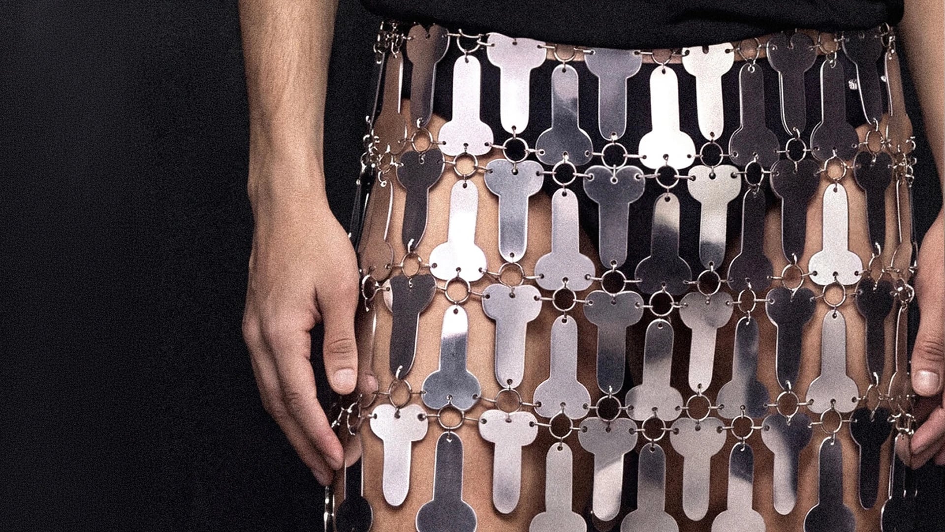 Goksenin Ay Lament Collection silver key chainmail mini skirt closeup, avant-garde wearable art